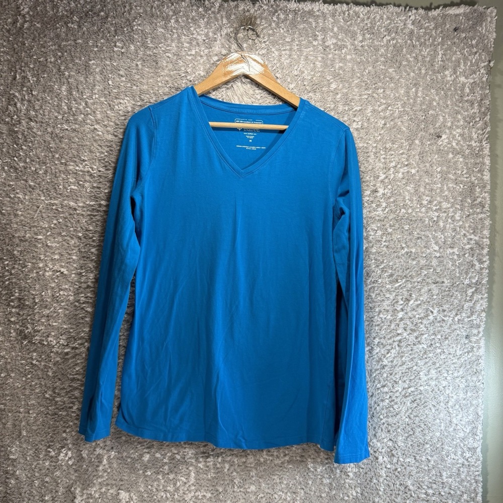 Coolibar Morada Everyday V-Neck T-Shirt Women's M Blue Long Sleeve UPF 50+